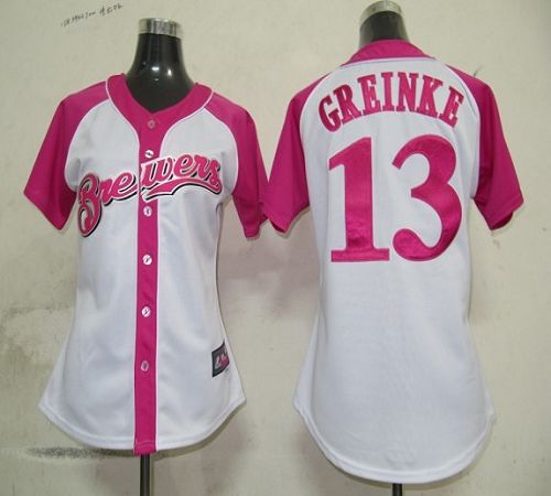 Brewers #13 Zack Greinke White Pink Women’s Splash Fashion Stitched MLB ...